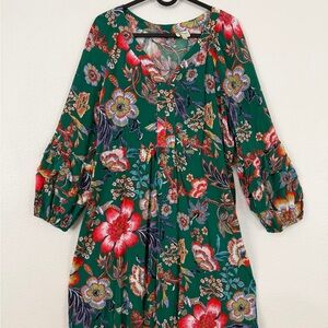 Anthropologie Fig and Flower Vibrant Floral Long Sleeve Dress